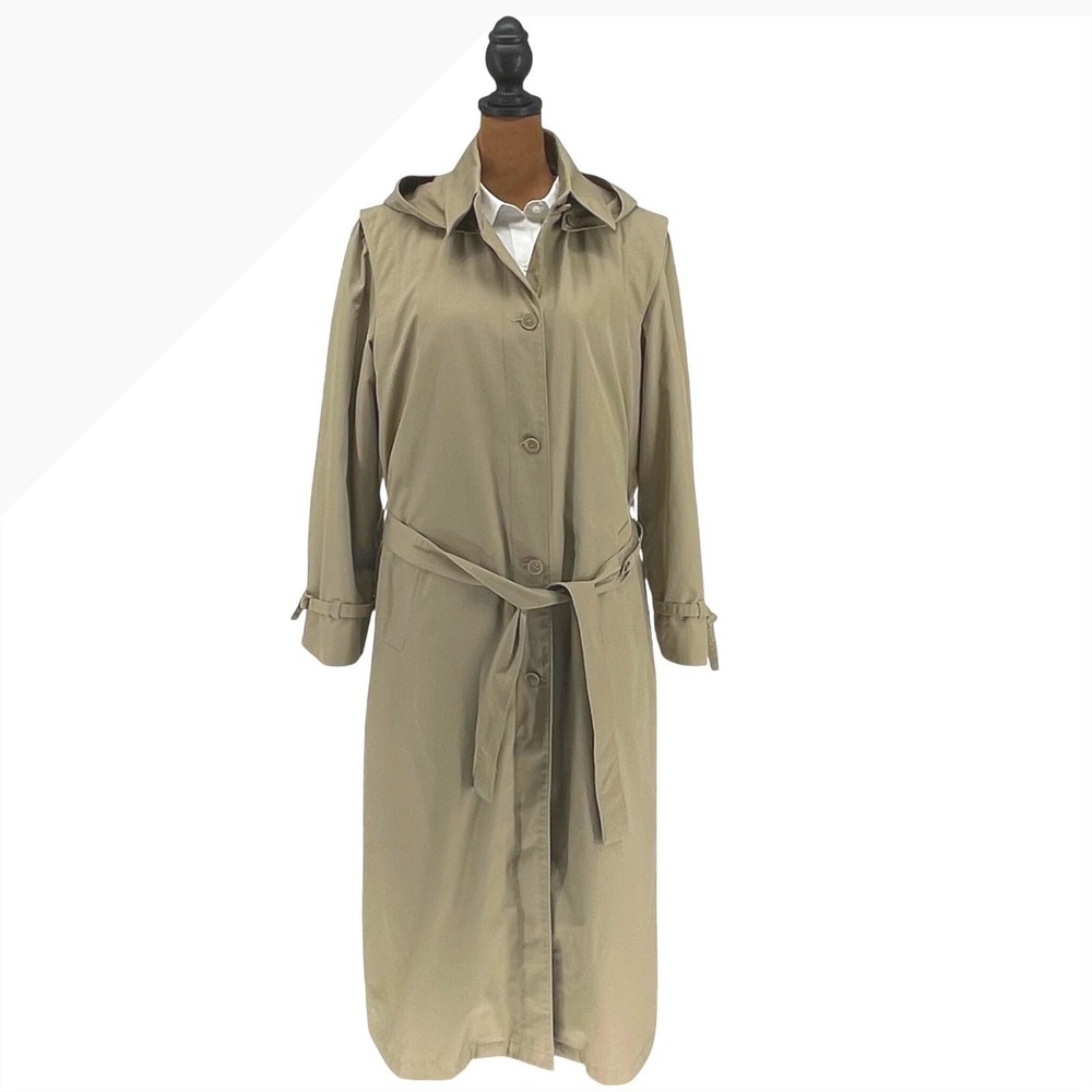 VTG Misty Harbor Women's Hooded Trench Coat Belted Classic Beige  Overcoat Sz 14